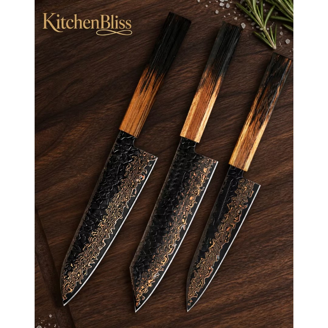 Juego de 3 cuchillos Kiritsuke de acero Damasco 33 capas con núcleo VG-10 · DMKS-26027