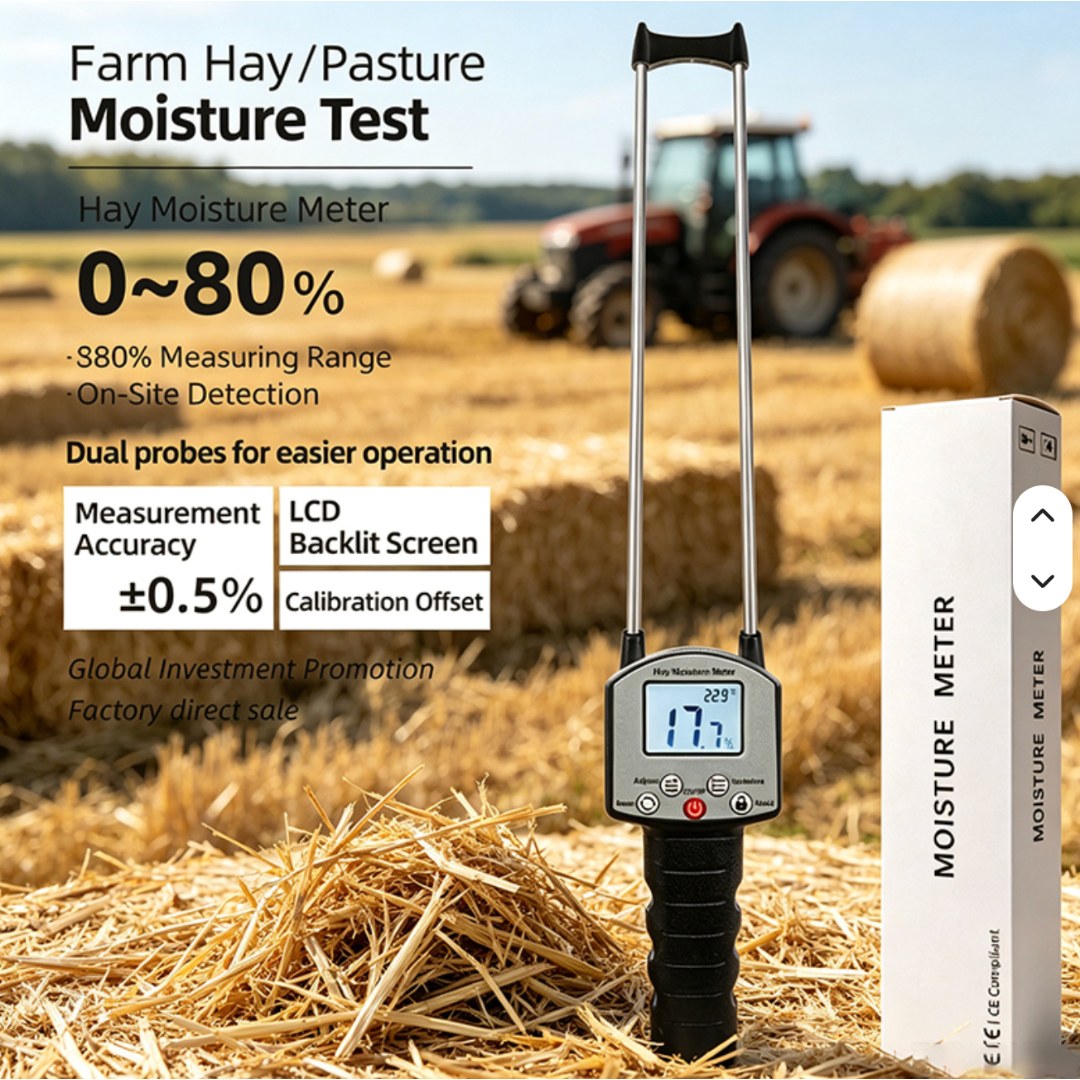 Medidor de humedad digital portátil para heno con sonda aguja · MED-001