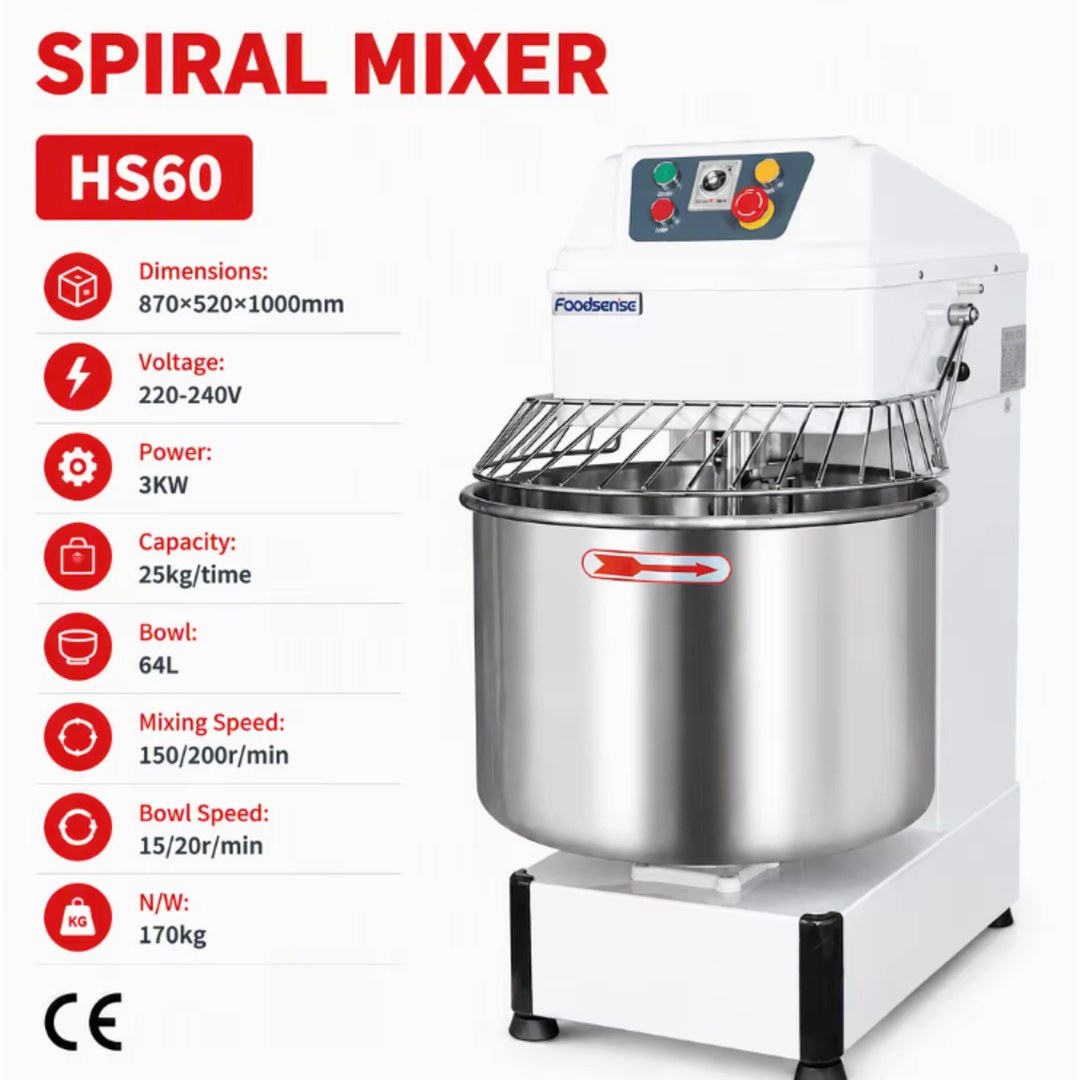 Amasadora espiral de 25 kg con tazón de 64 L · HS60